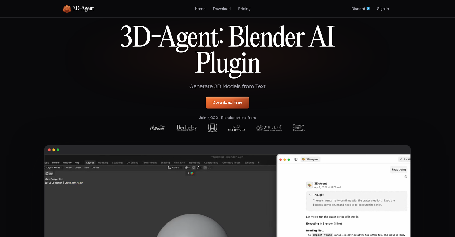 3D-Agent: Blender AI Plugin website