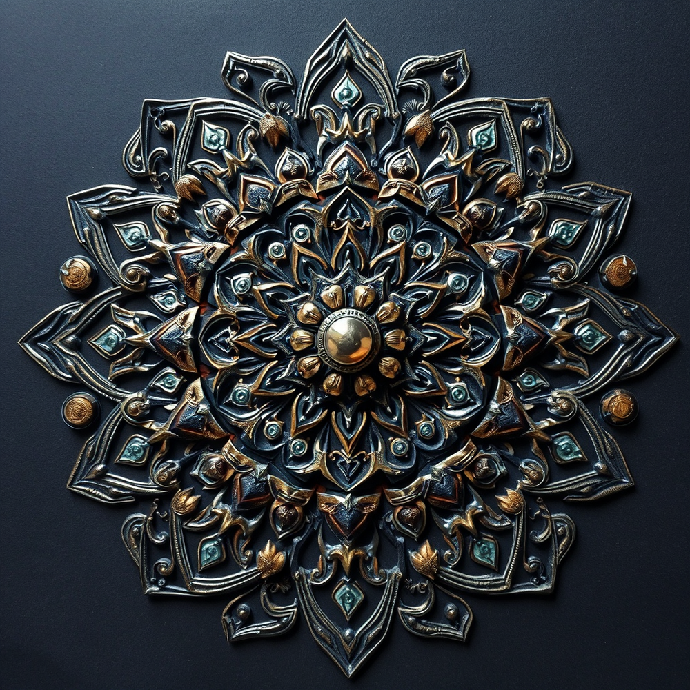 3D mandala and 3D pattern in the form of coin&iron&wood&glass&water (charcoal) website