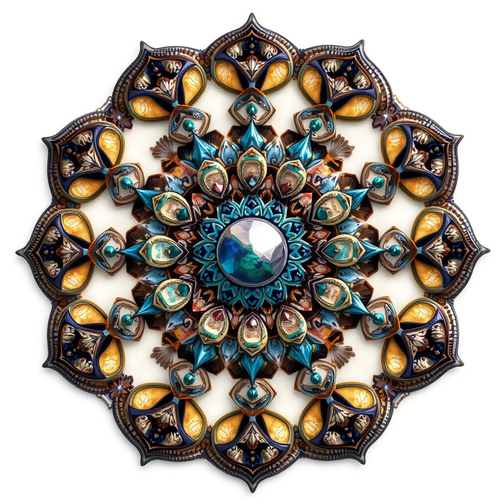 3D mandala and 3D pattern in the form of coin&iron&wood&glass&water (watercolor-charcoal) website