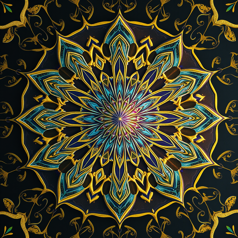 3D mandala and 3D pattern in the form of Diamonds (watercolor-gold) website