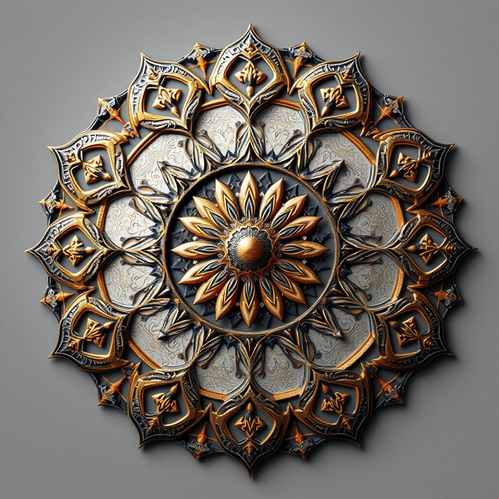 3D mandala and 3D pattern in the form of iron watercolor-gold-charcoal website