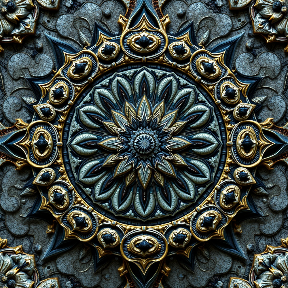 3D mandala and 3D pattern in the form of stone watercolor-gold-charcoal website