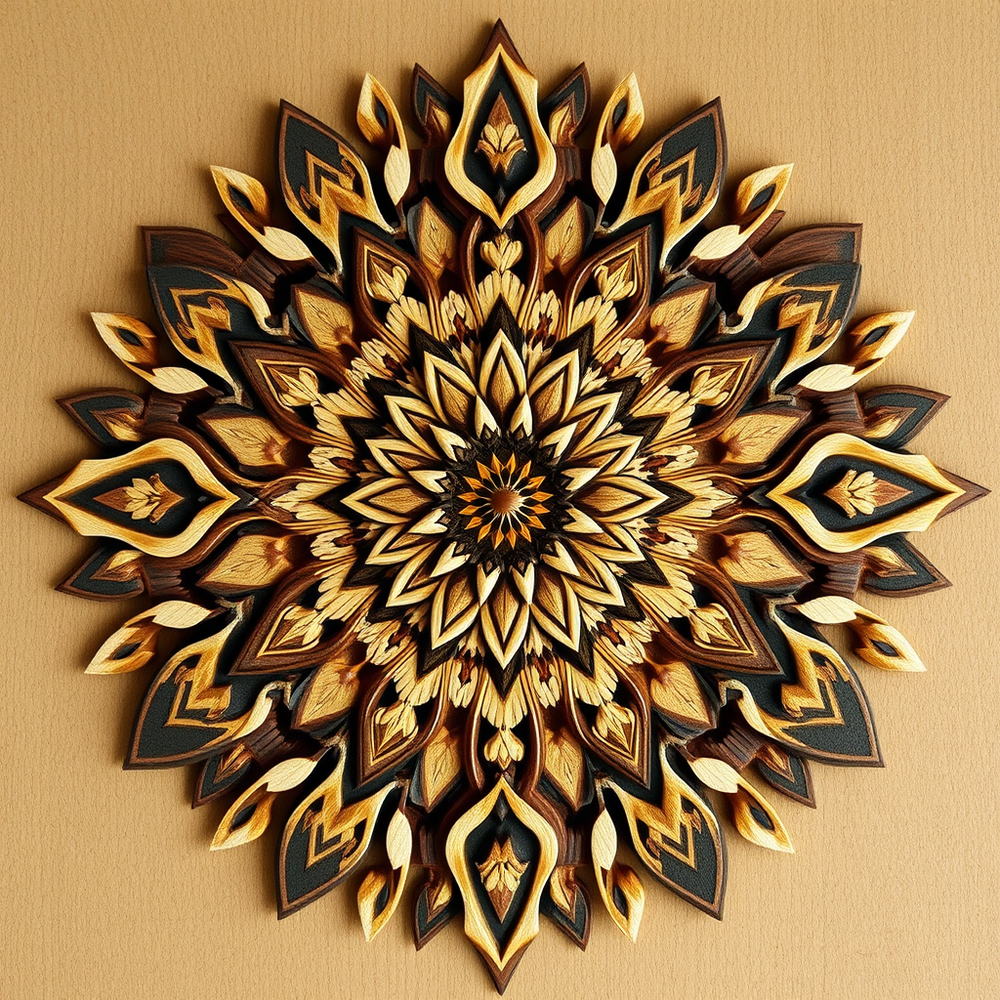 3D mandala and 3D pattern in the form of wood watercolor-gold-charcoal website