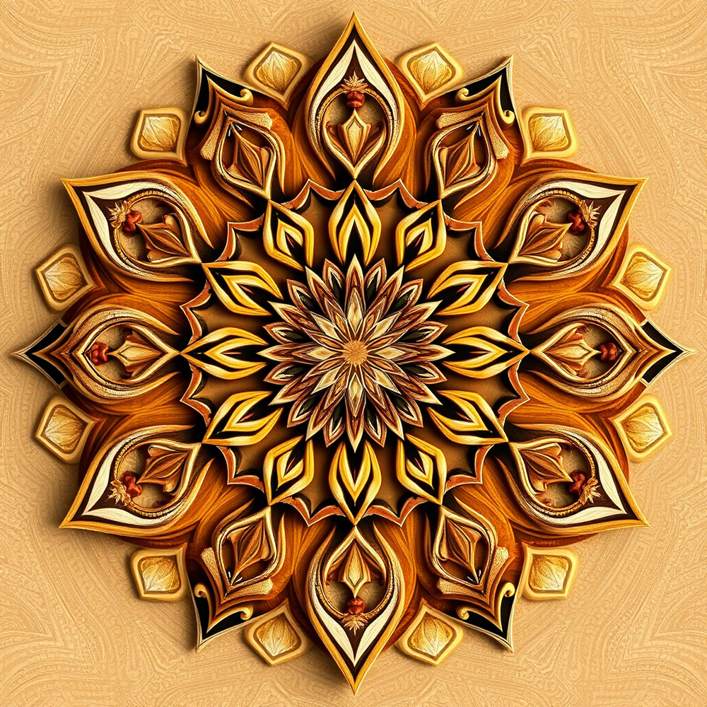 3D mandala and 3D pattern in the form of wood watercolor-gold website