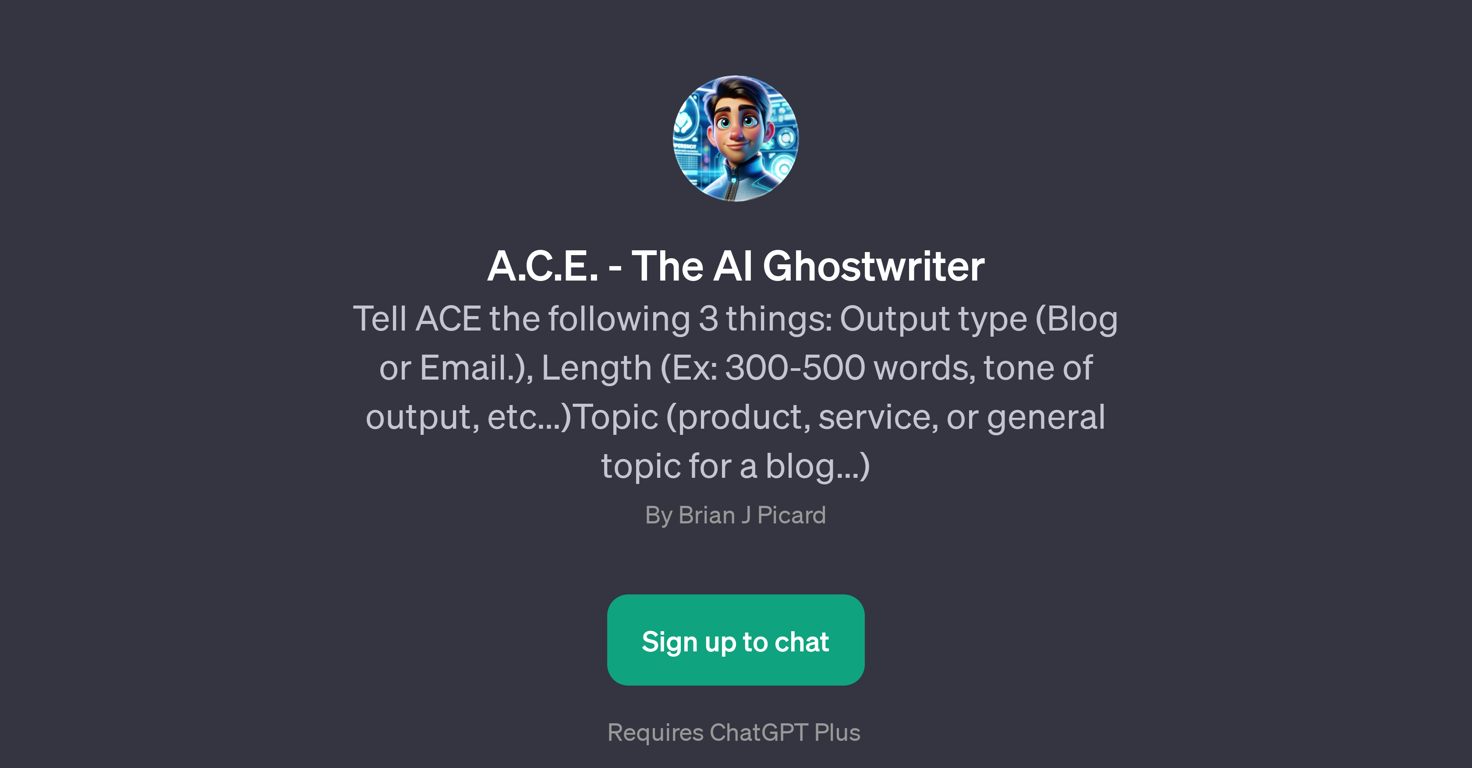 A.C.E. - The AI Ghostwriter website