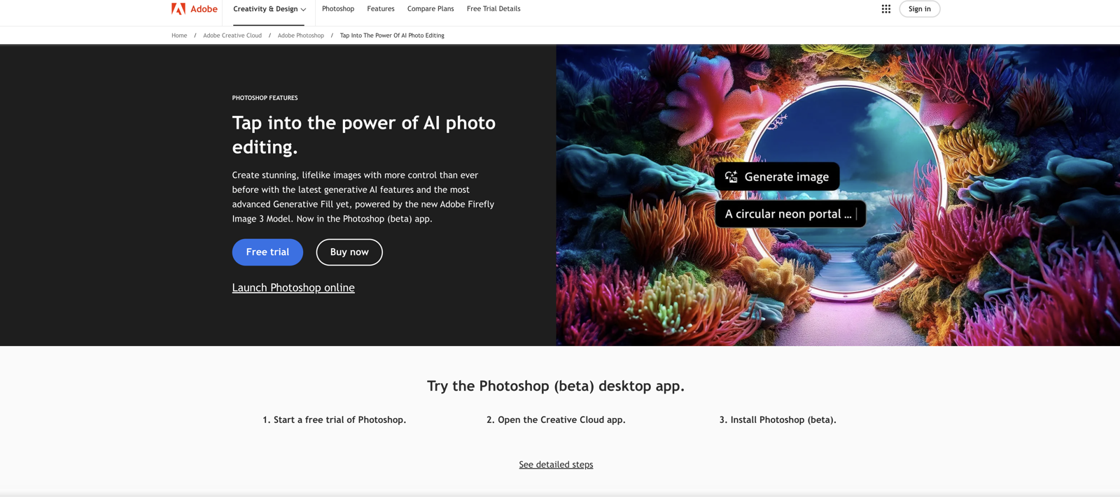 Adobe Photoshop AI website