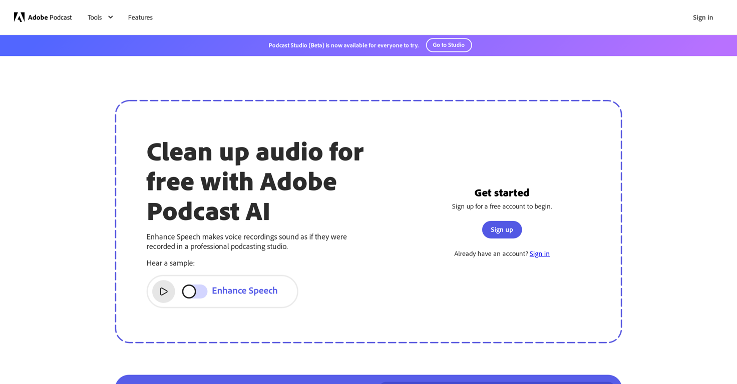 Adobe Speech Enhancer website