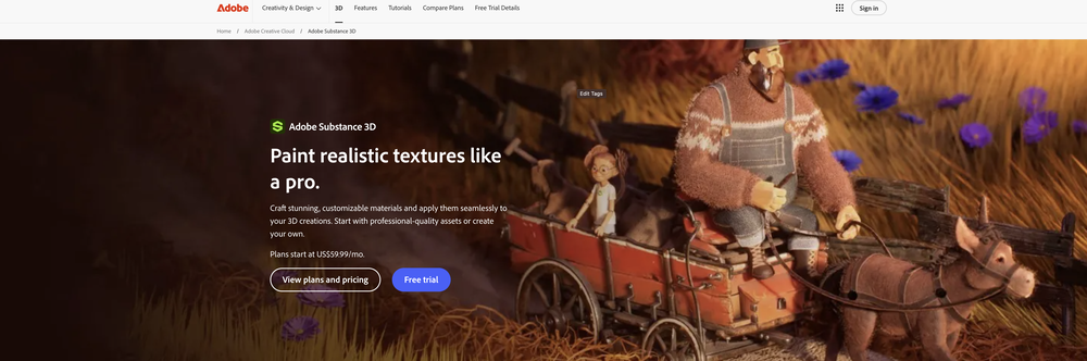 Adobe Substance 3D website