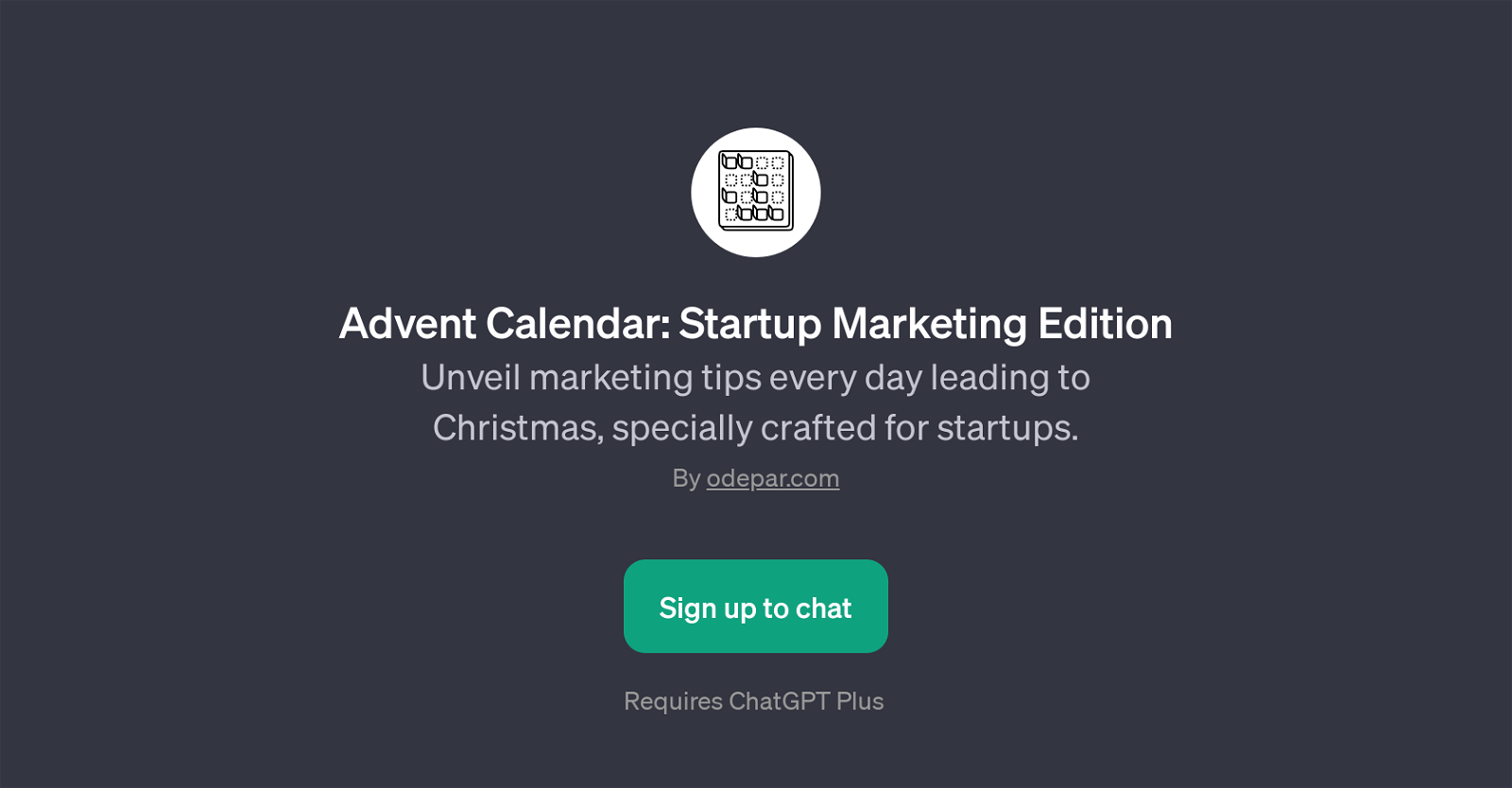 Advent Calendar: Startup Marketing Edition GPT website