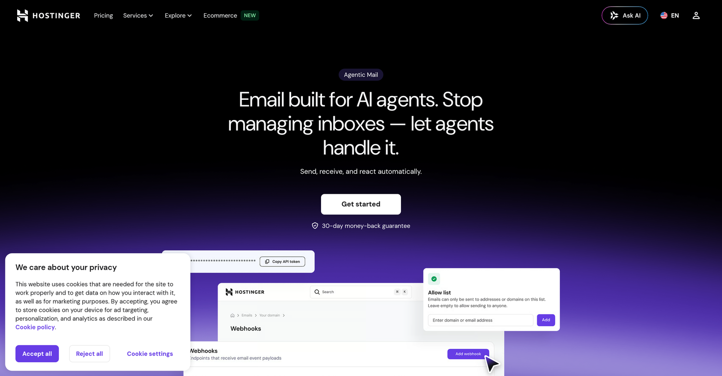 Agentic Mail | Hostinger website