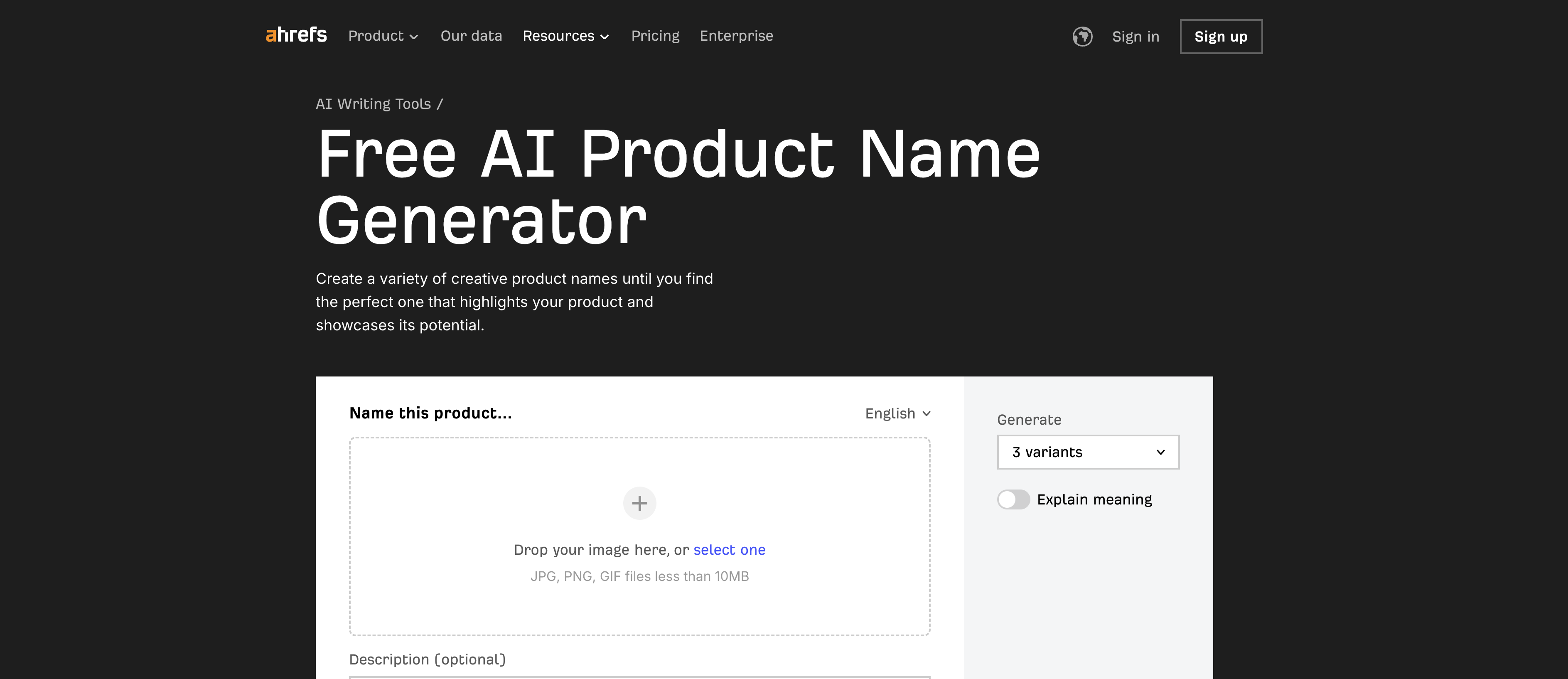 Ahrefs AI Product Name Generator - AI Tool For Product naming
