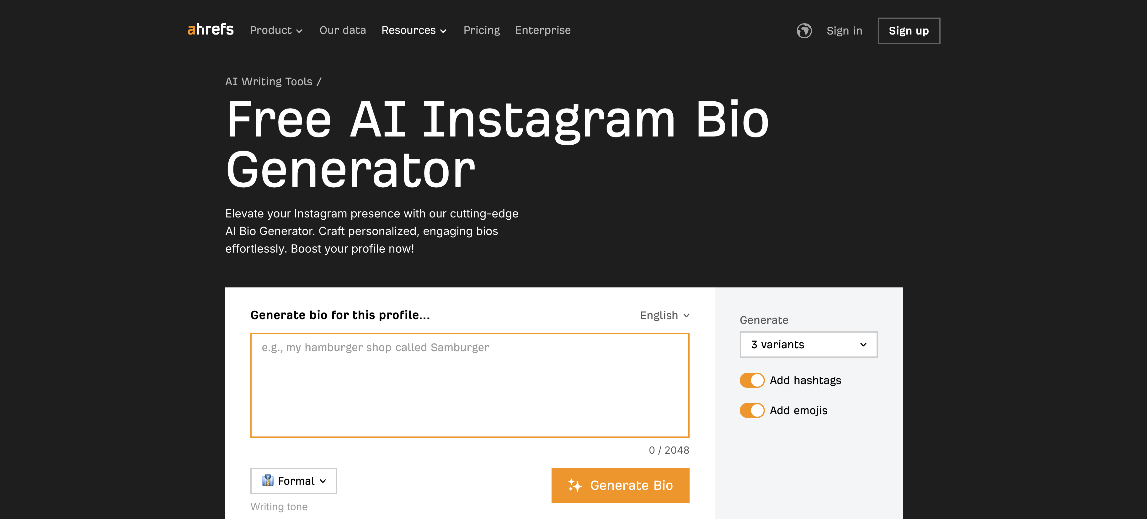 Ahrefs Meta Description Generator screenshot 1 Ahrefs Meta Description Generator screenshot 1