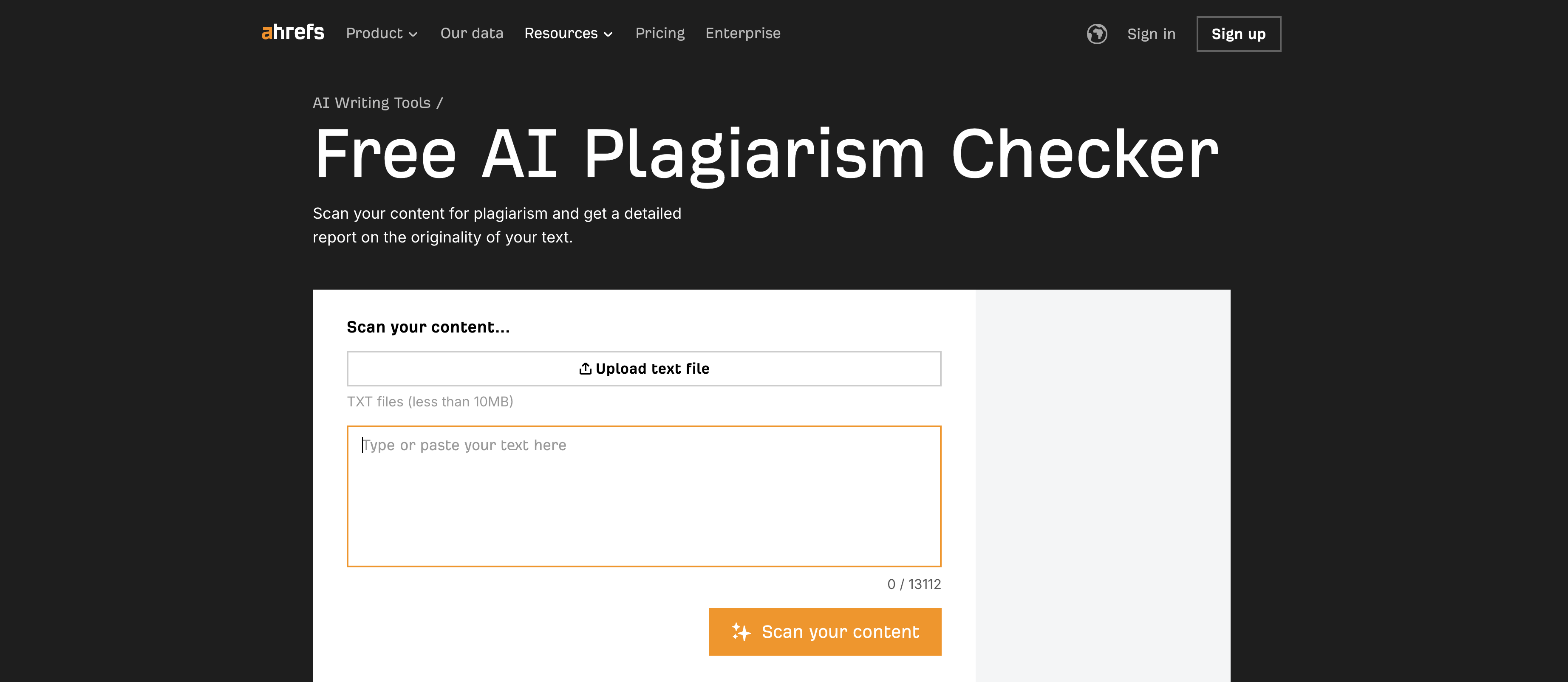 Ahrefs Plagiarism Checker screenshot 1 Ahrefs Plagiarism Checker screenshot 1