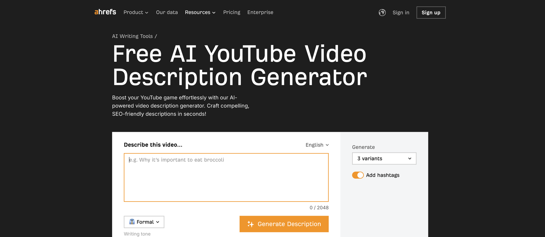 Ahrefs YouTube Video Description Generator - AI Tool For YouTube ...