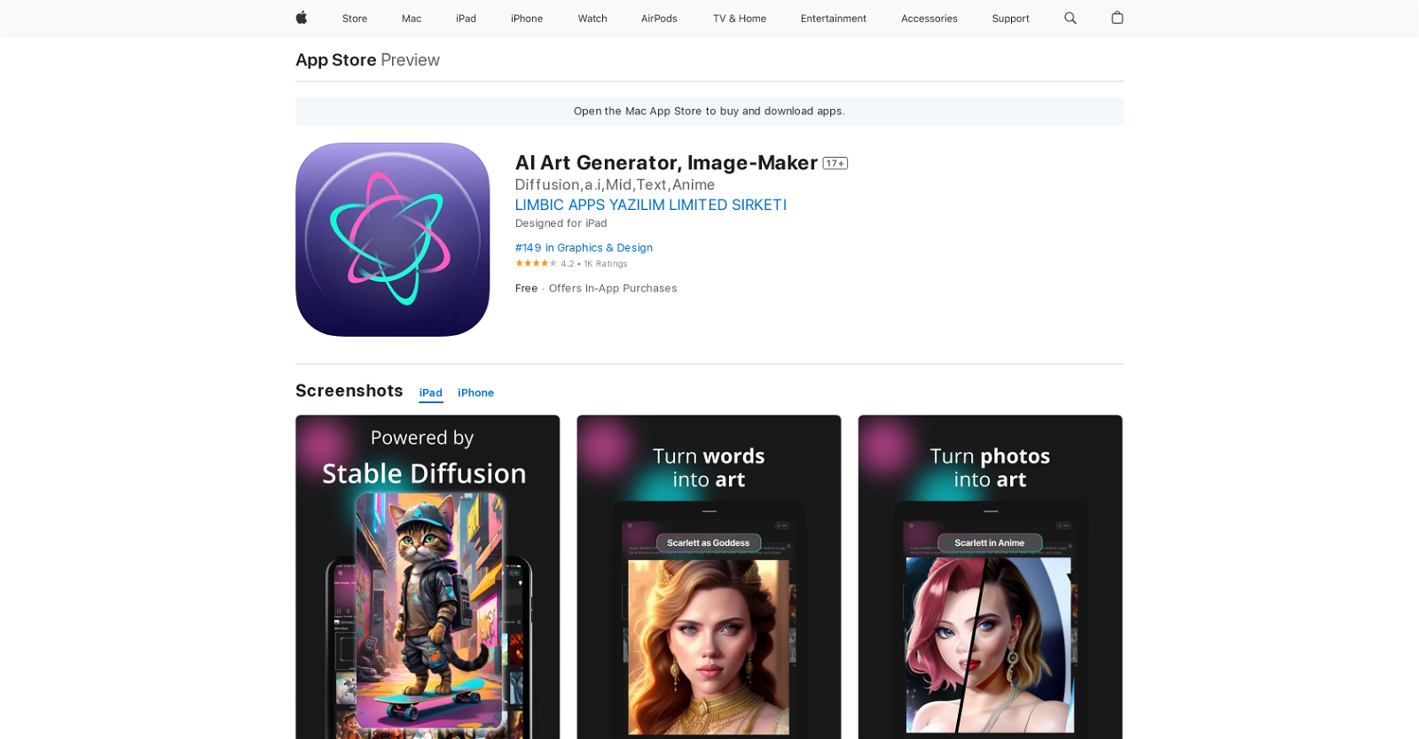 Ai Art Generator App website
