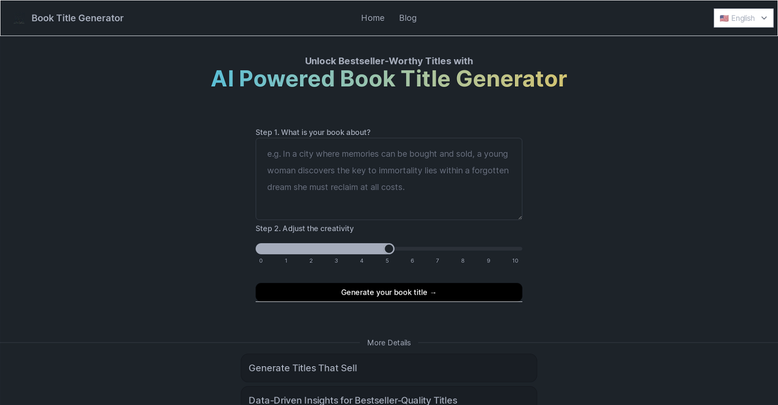 AI Book Title Generator website