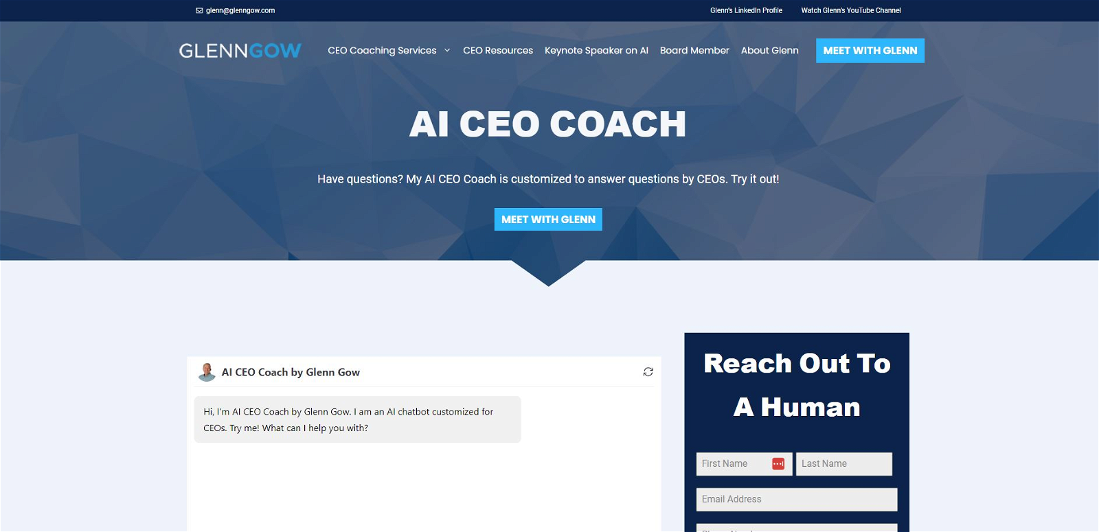 AI CEO Coach by Glenn Gow website