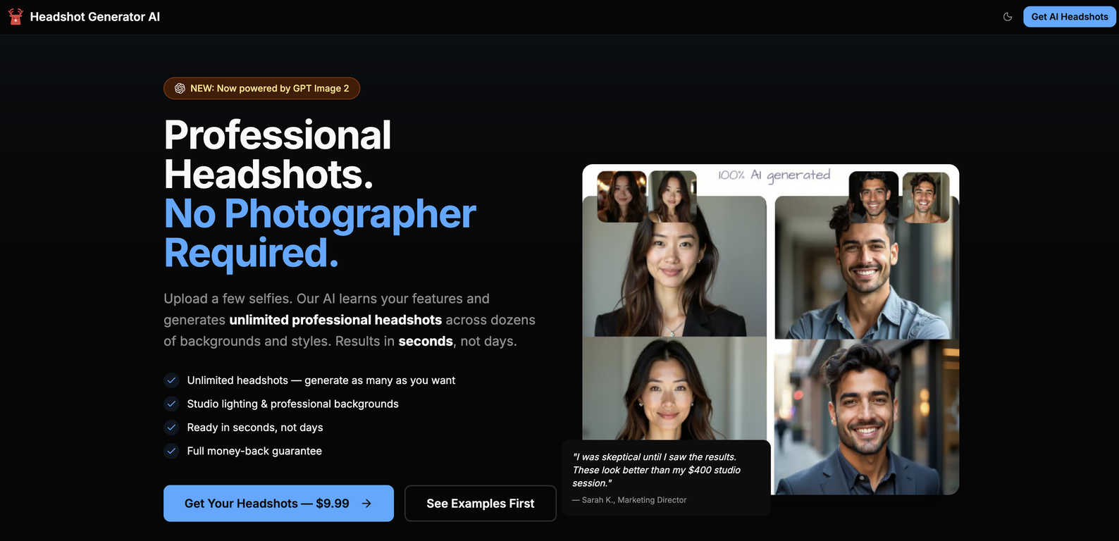 Headshot Generator AI website