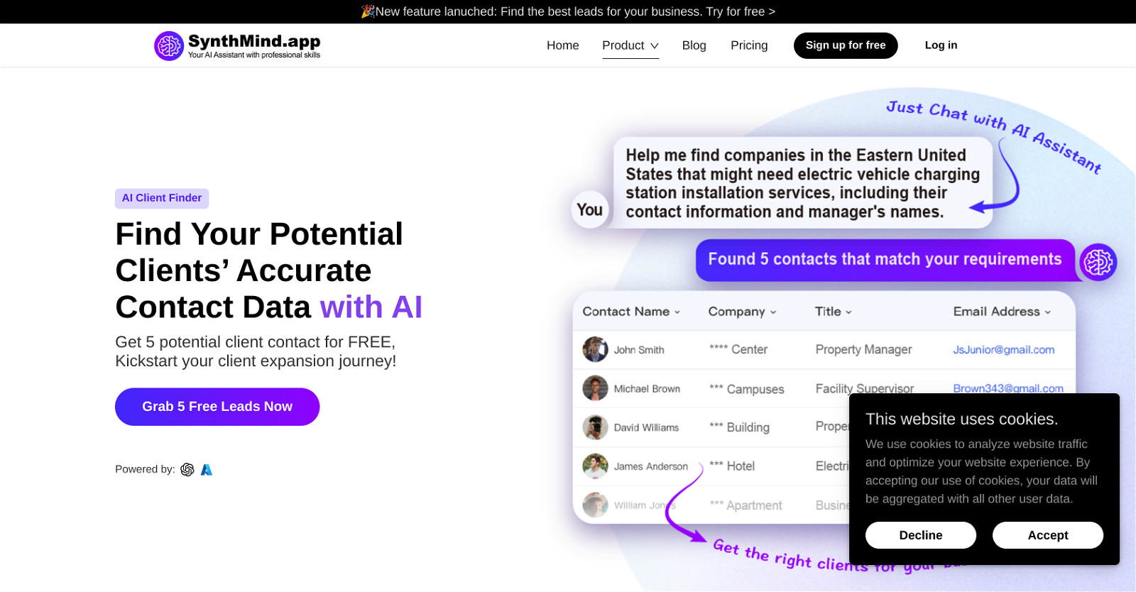 AI Client Finder by SynthMind website