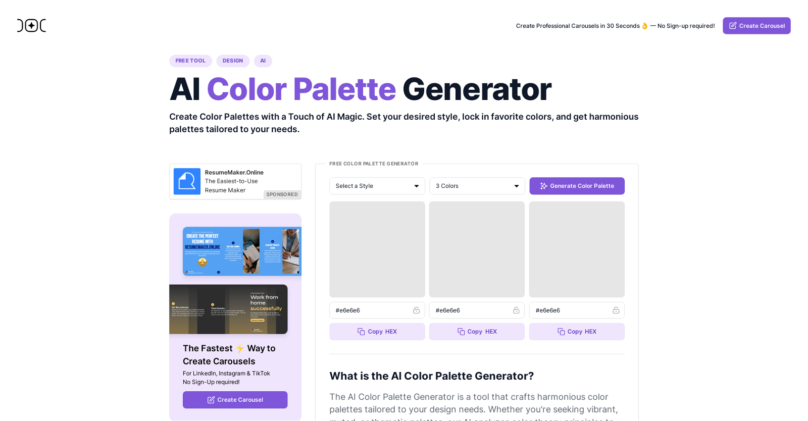 AI Color Palette Generator website