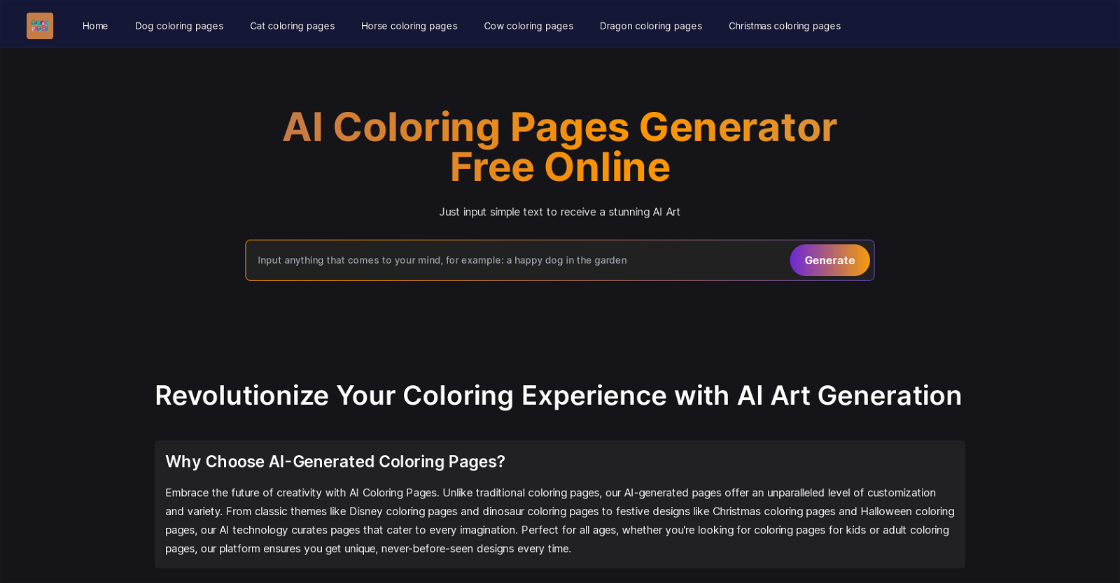 AI Coloring Pages website