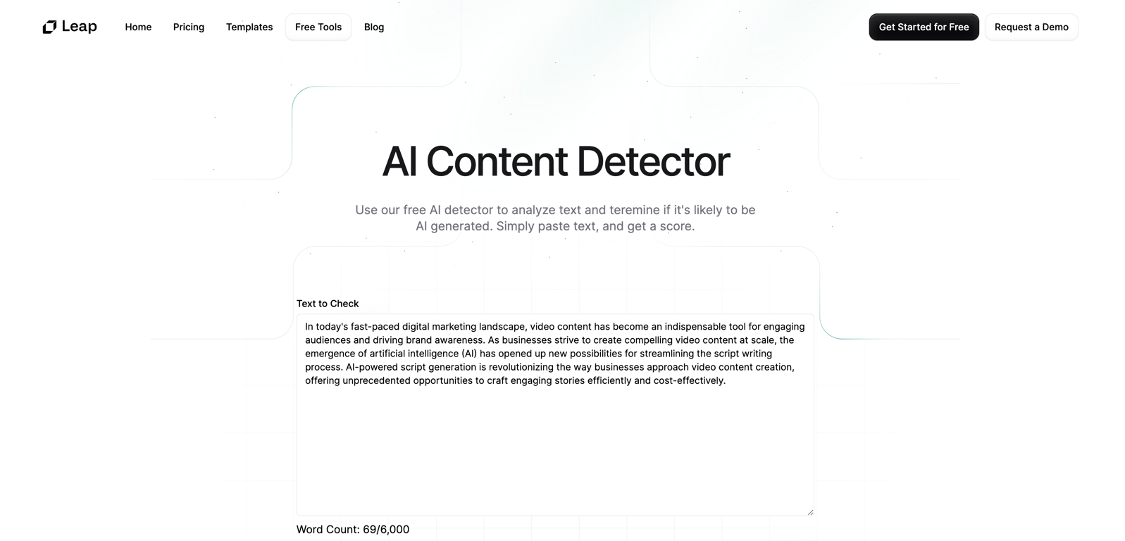 AI Content Detector by Leap website