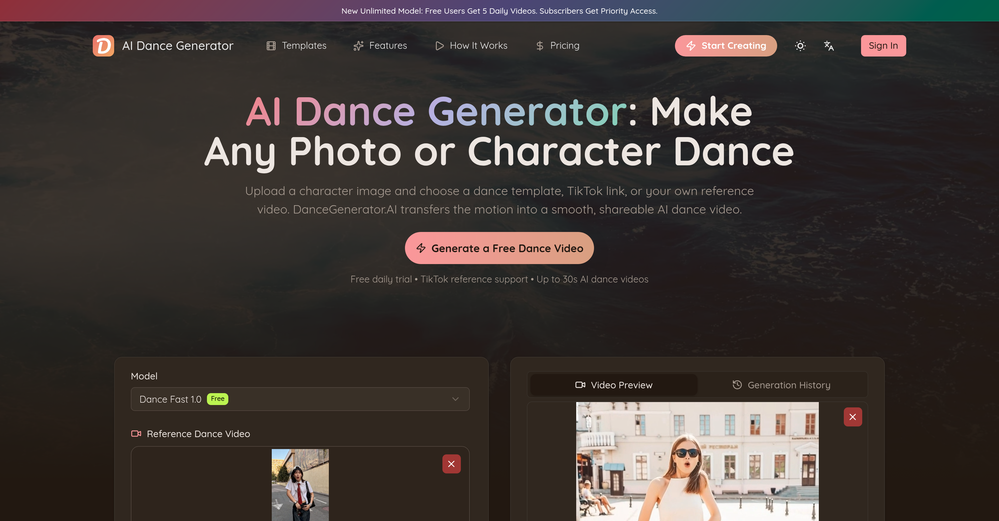 AI Dance Generator.ai website
