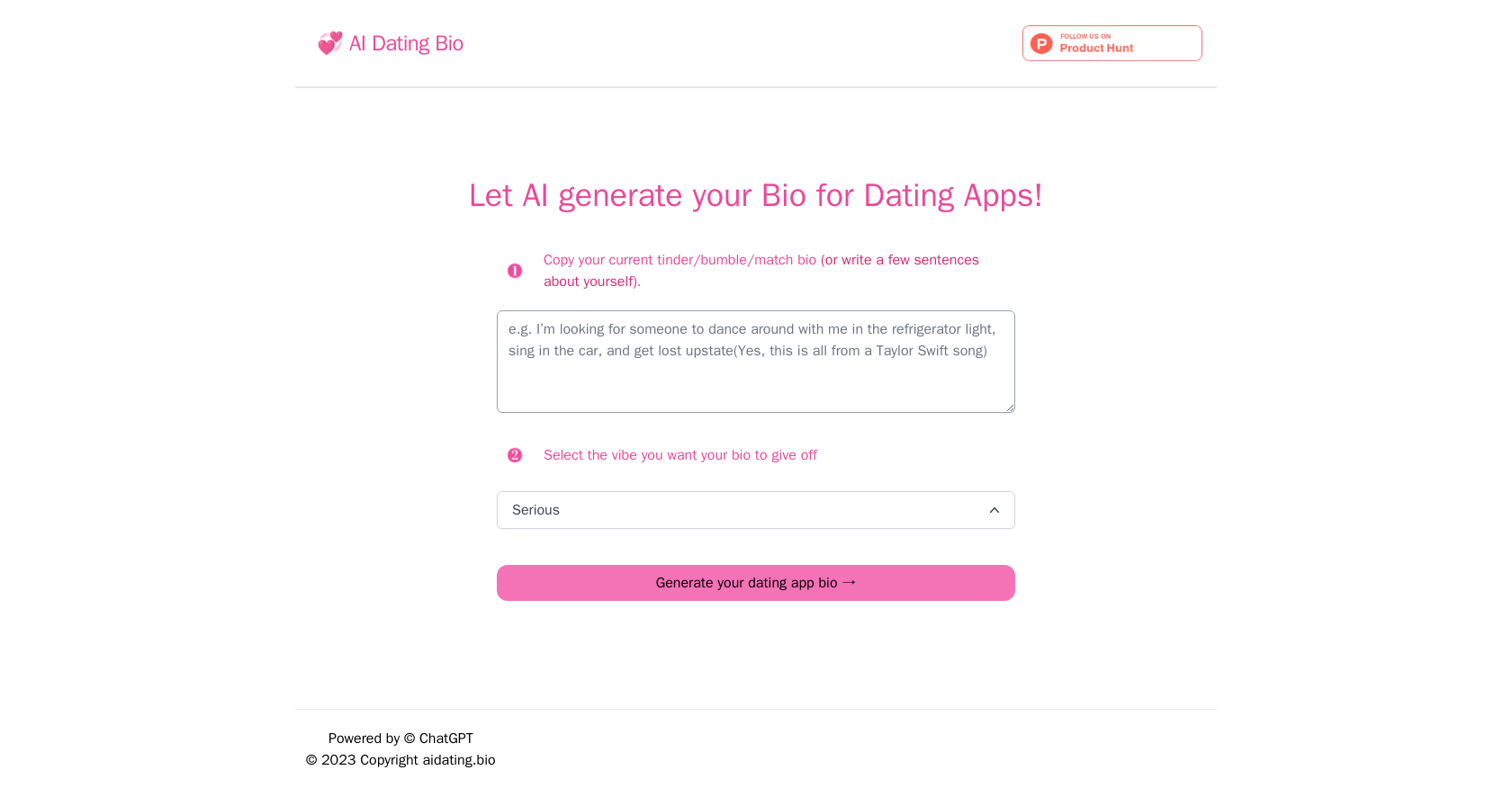 AI Dating Bio website