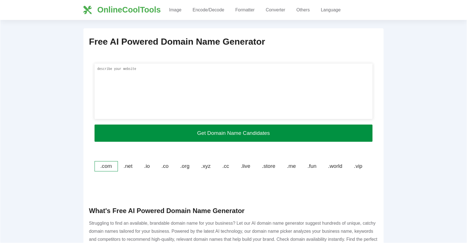 AI Domain Name Generator website