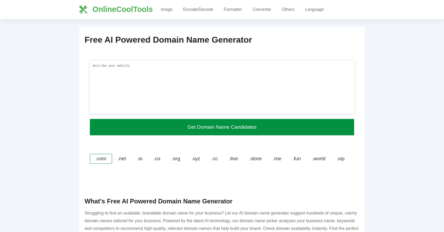 AI Domain Name Generator website