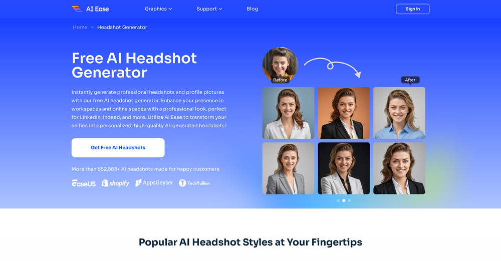 AI Ease: AI Headshot Generator website