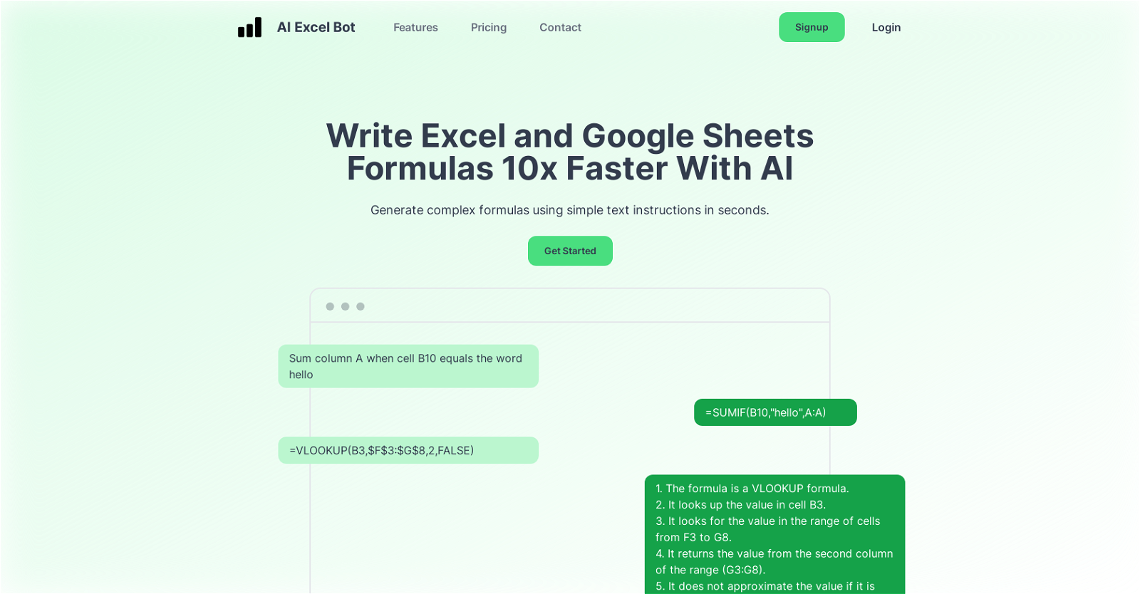 AI Excel Bot website
