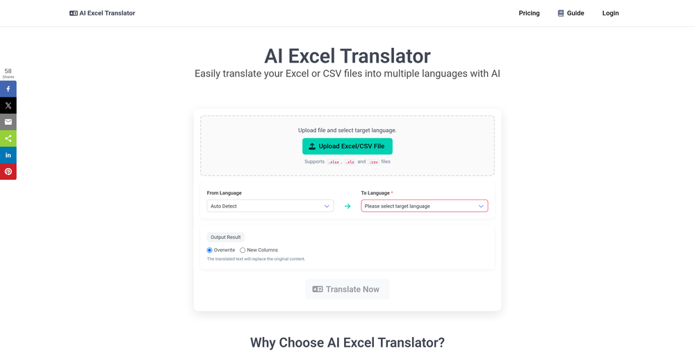 AI Excel Translator website