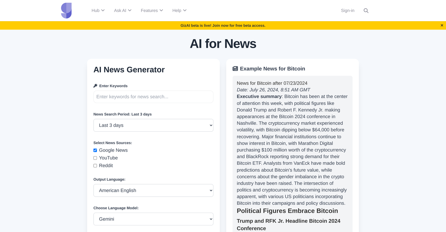 AI for News website