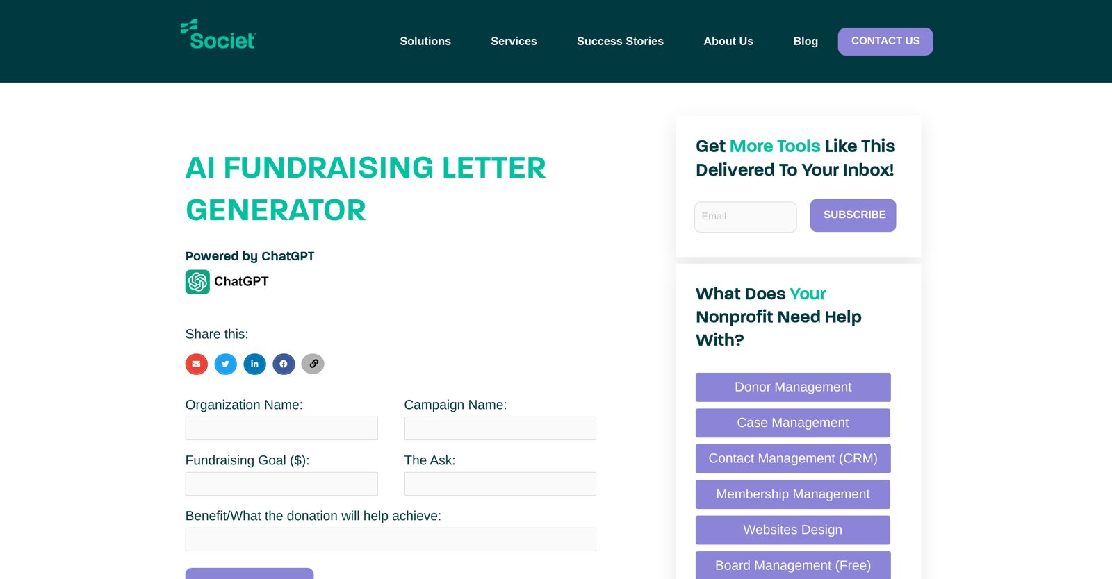AI Fundraising Letter Generator website