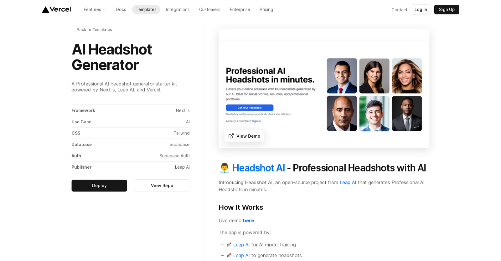 AI Headshot Generator website