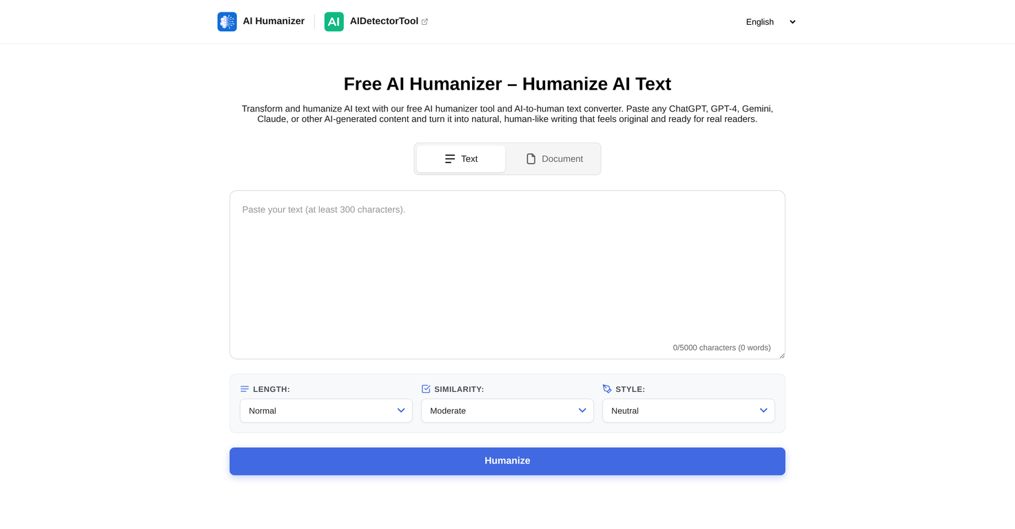 AI Humanizer Tool website