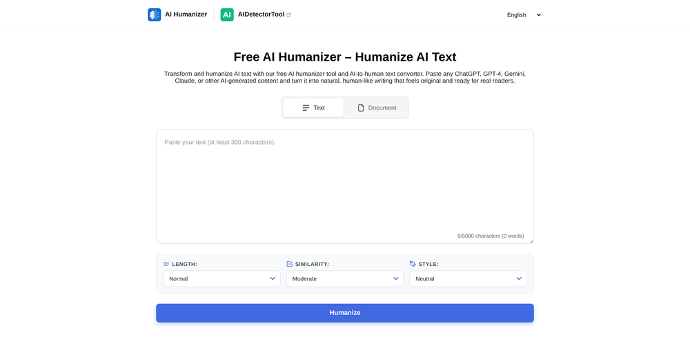 AI Humanizer Tool website