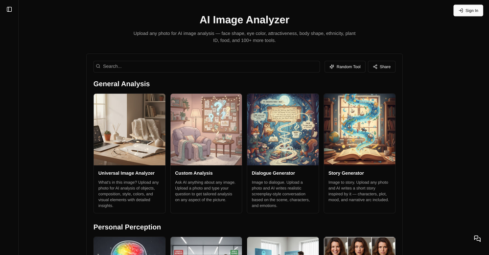 AI Image Analyzer by just build things. website