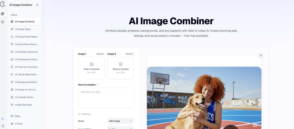 AI Image Combiner website