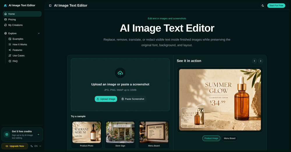 AI Image Text Editor website