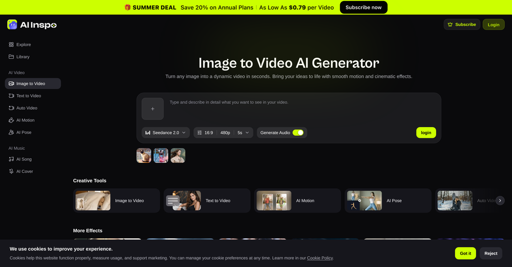 AI Inspo | Image to Video Generator website