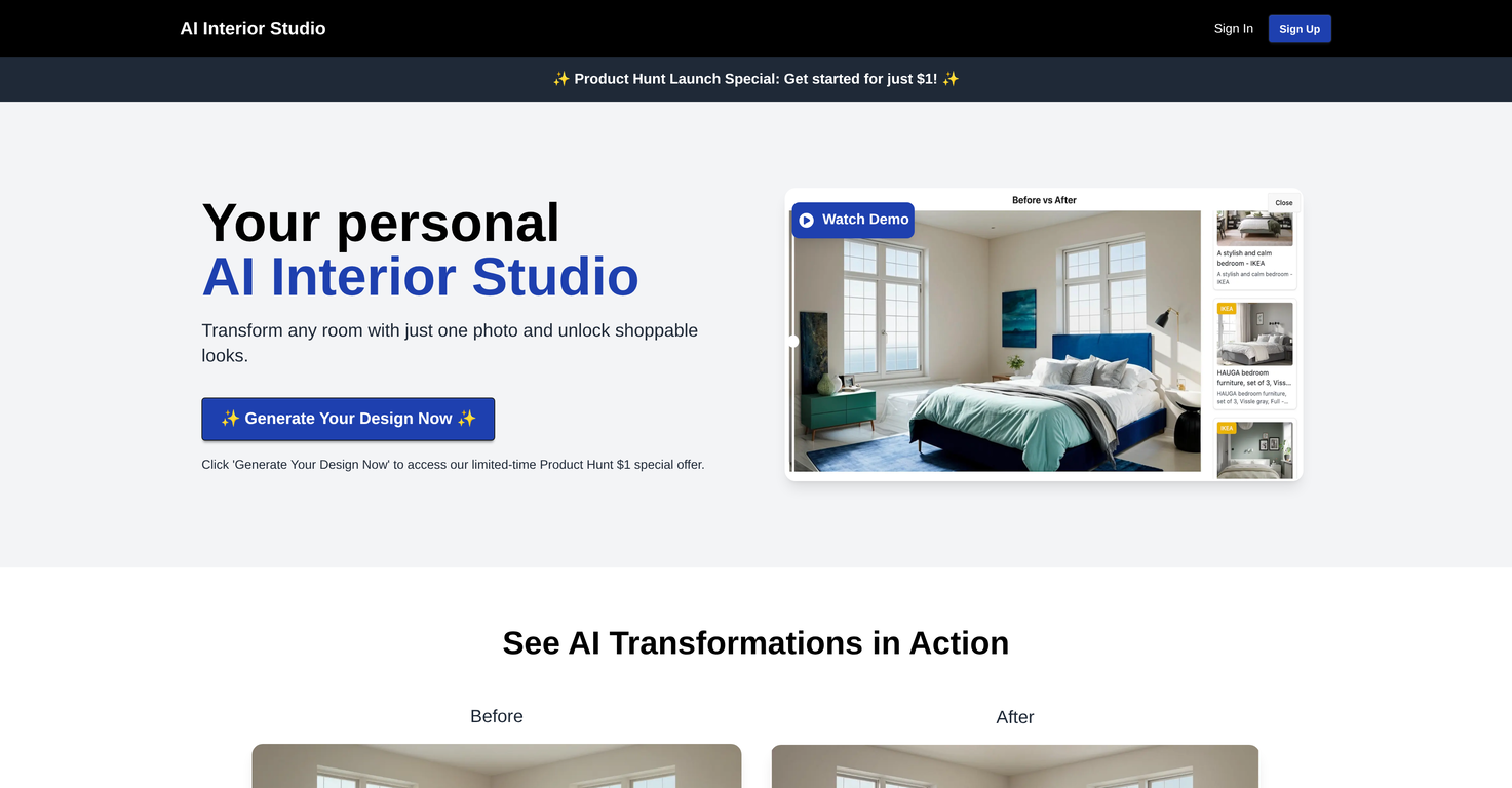 AI Interior Studio website