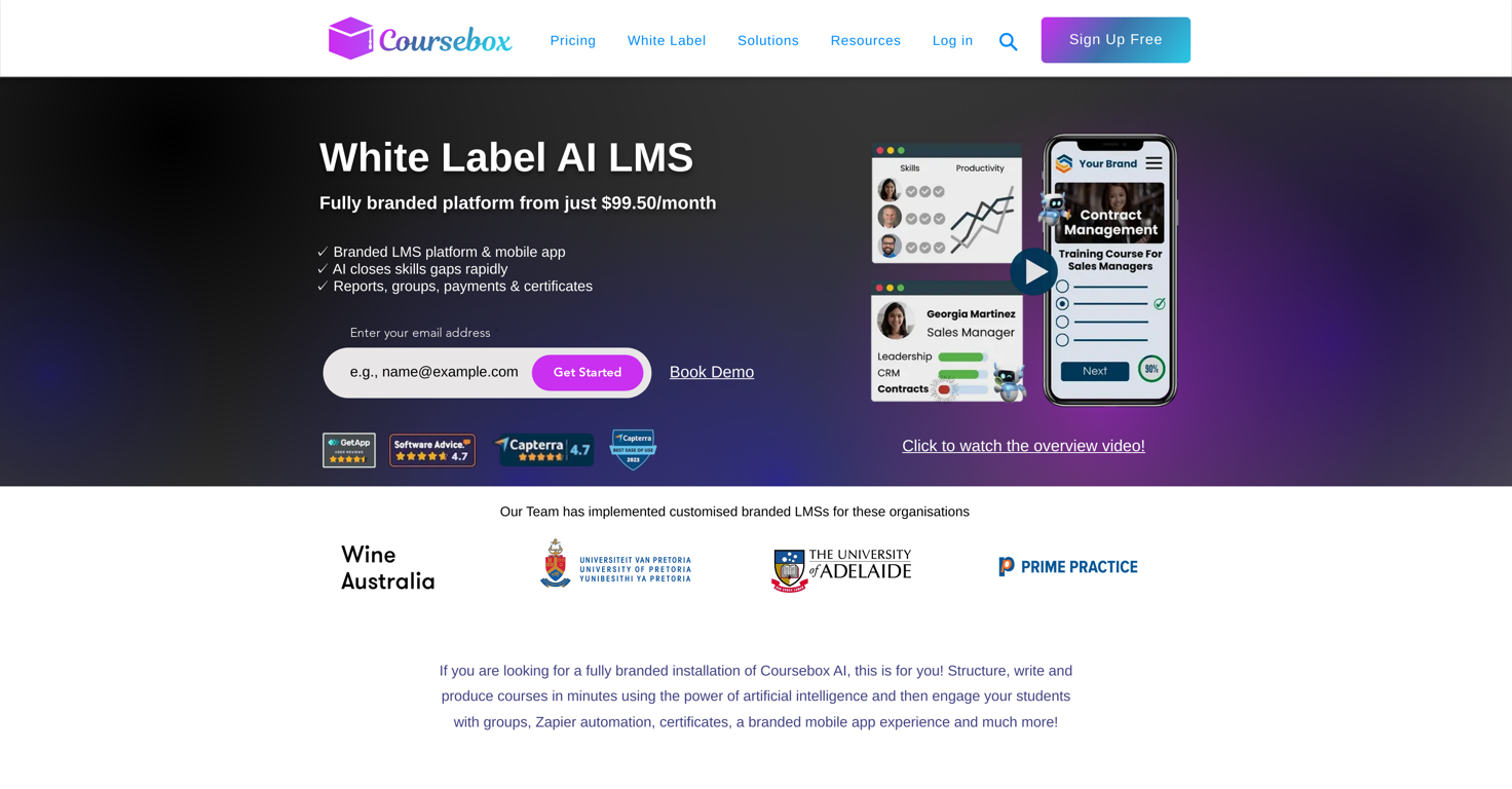 AI LMS by Coursebox website
