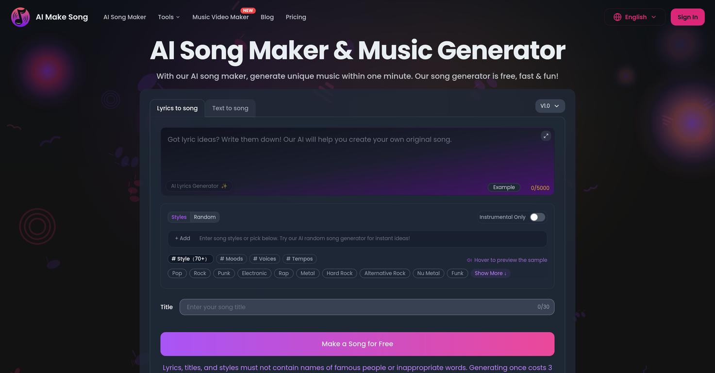 AI Make Song.com website