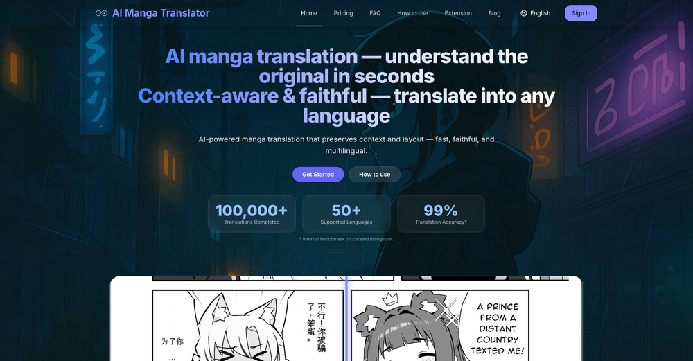 AI Manga Translate.com website