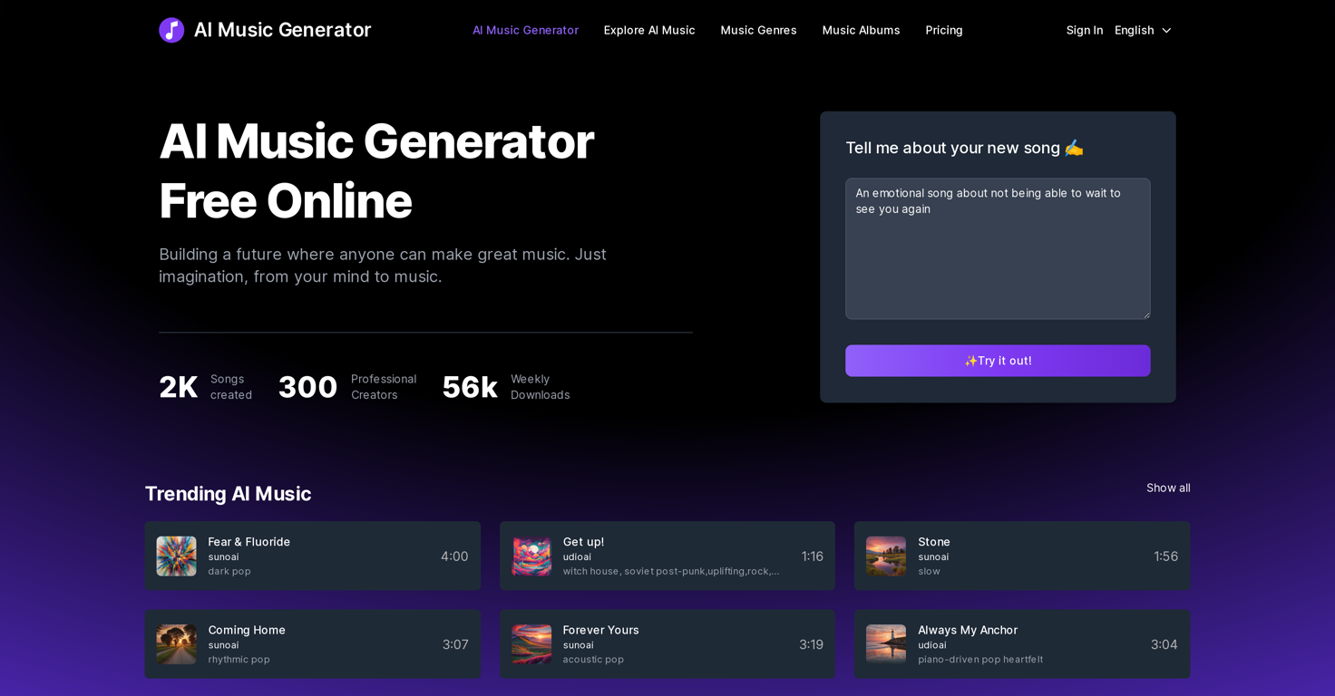 AI Music Generator website