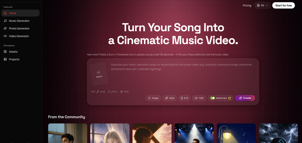 AI Music Video Generator website