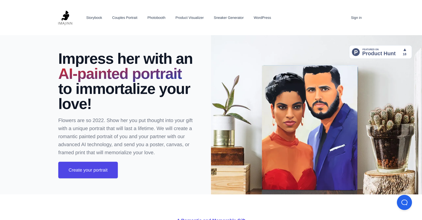 AI-Painted Romantic Printed Portraits website