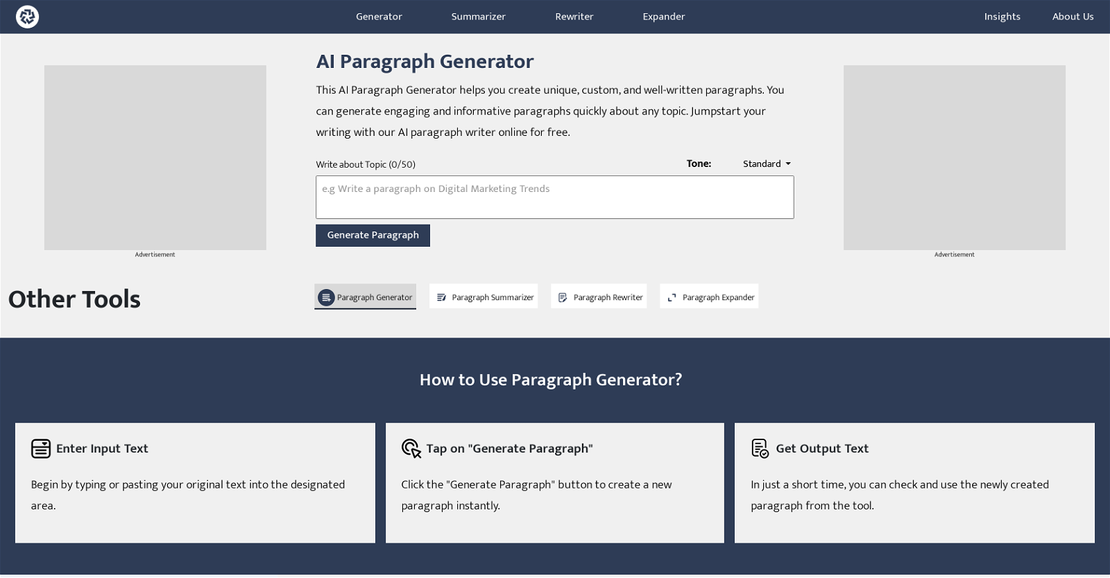 AI Paragraph Generator website